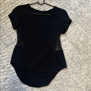 Black Lace-Trim V-Neck Women's Top